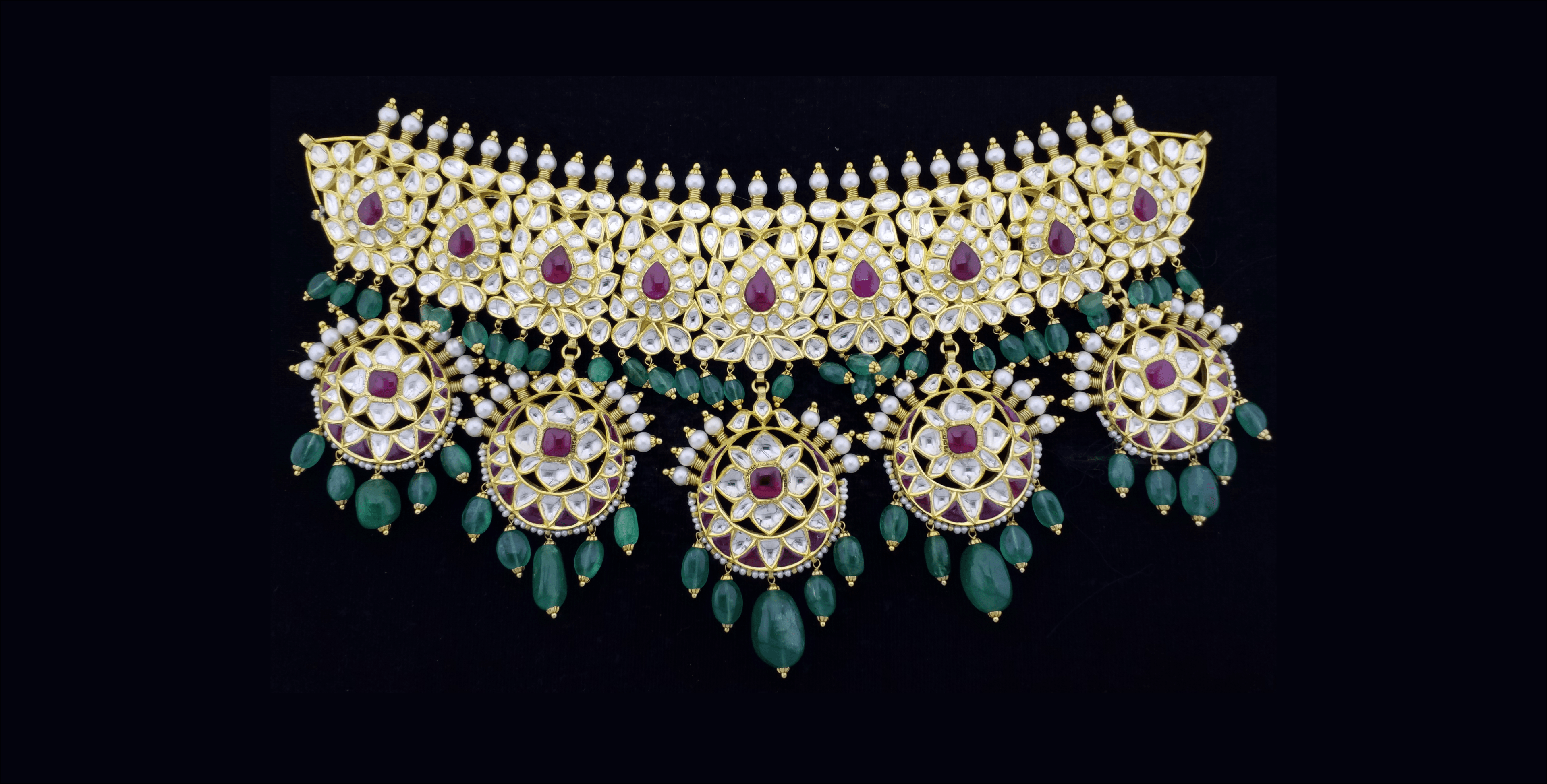 Ruby, Emerald & Diamond Polki GuluBandh Neckpiece
